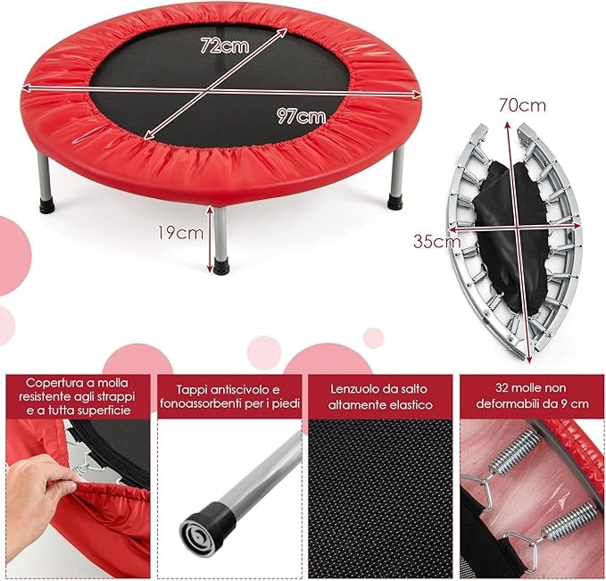 Mini Trampolino Elastico e Pieghevole, Capacità di Carico 150 kg, per Interno ed Esterno