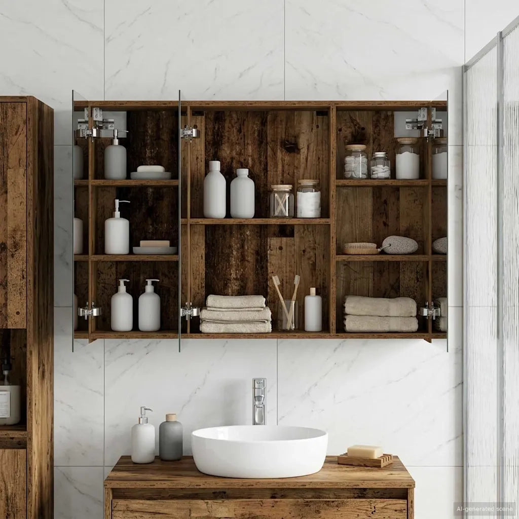Mobiletto per specchio da Bagno | Armadio da bagno con lo scaffale Legno vecchio