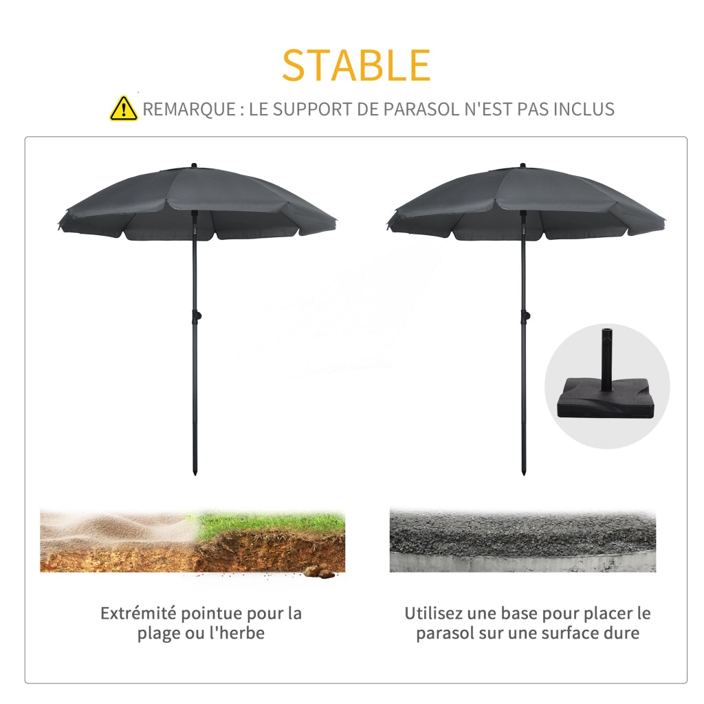 Ombrellone da spiaggia inclinabile protezione UV 50+ ¨C Xylo ¨C ? 180 cm grigio scuro con 8 stecche in fibra di vetro