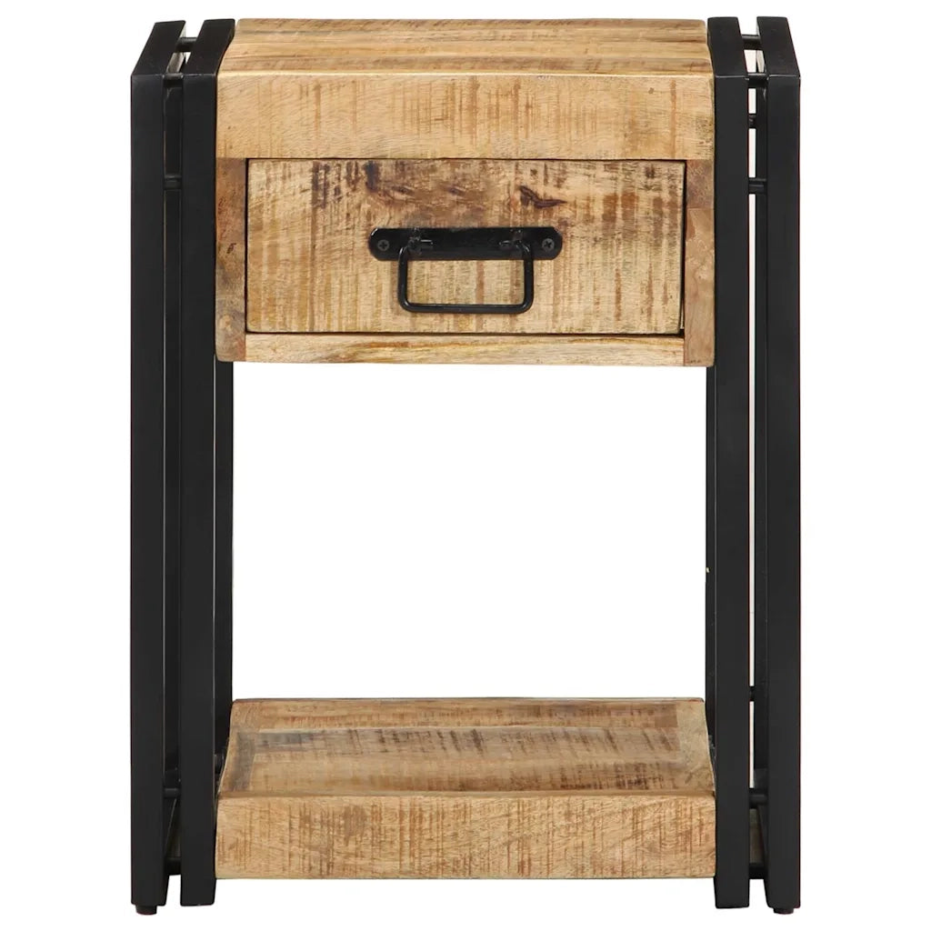 Comodino | Armadio da Notte | Mobiletto da notte 40x35x50 cm in Legno Grezzo Massello di Mango