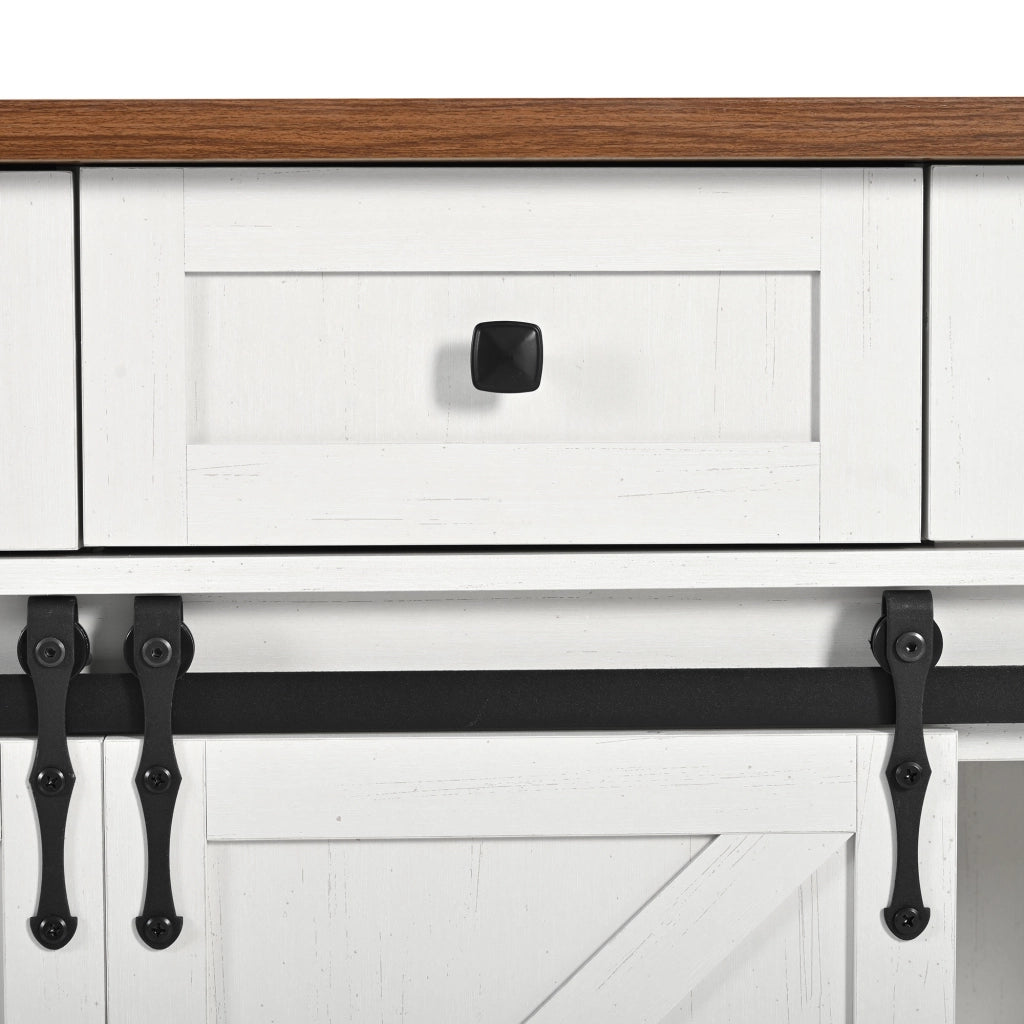 Isola da cucina con piano estraibile, 3 cassetti, ante scorrevoli e ruote, beige