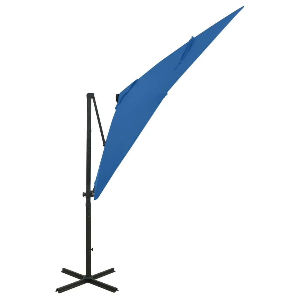 Ombrellone da giardino decentrato con palo e luci LED 250 cm azzurro 02_0008518