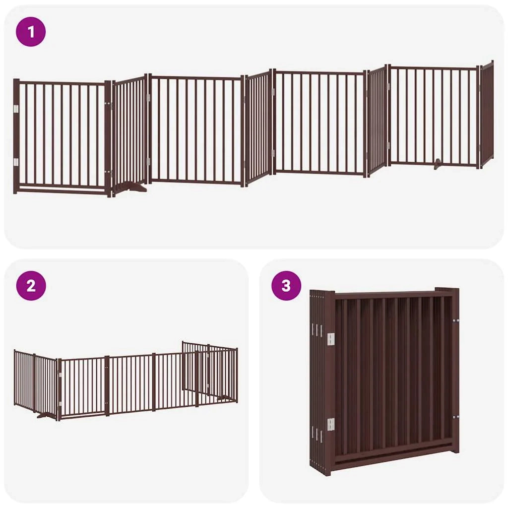 Cancelletto di sicurezza per animali domestici porta pieghevole 8 pannelli legno di pioppo marrone 02_0023244