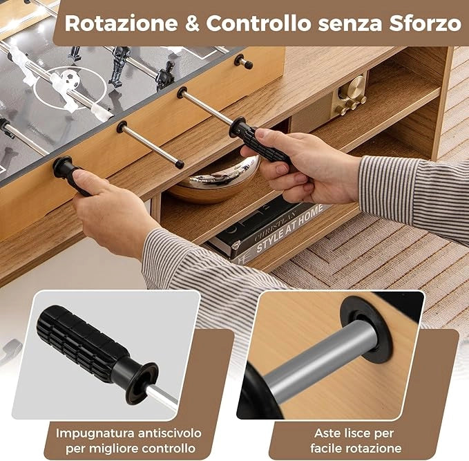 Tavolo da Calcio da Gioco, Calcetto da Tavolo con LED Maniglia Antiscivolo 2 Palloni, Gioco di Calcio da Tavolo per Feste, Bar, Sala Giochi, 51x30,5x8 cm