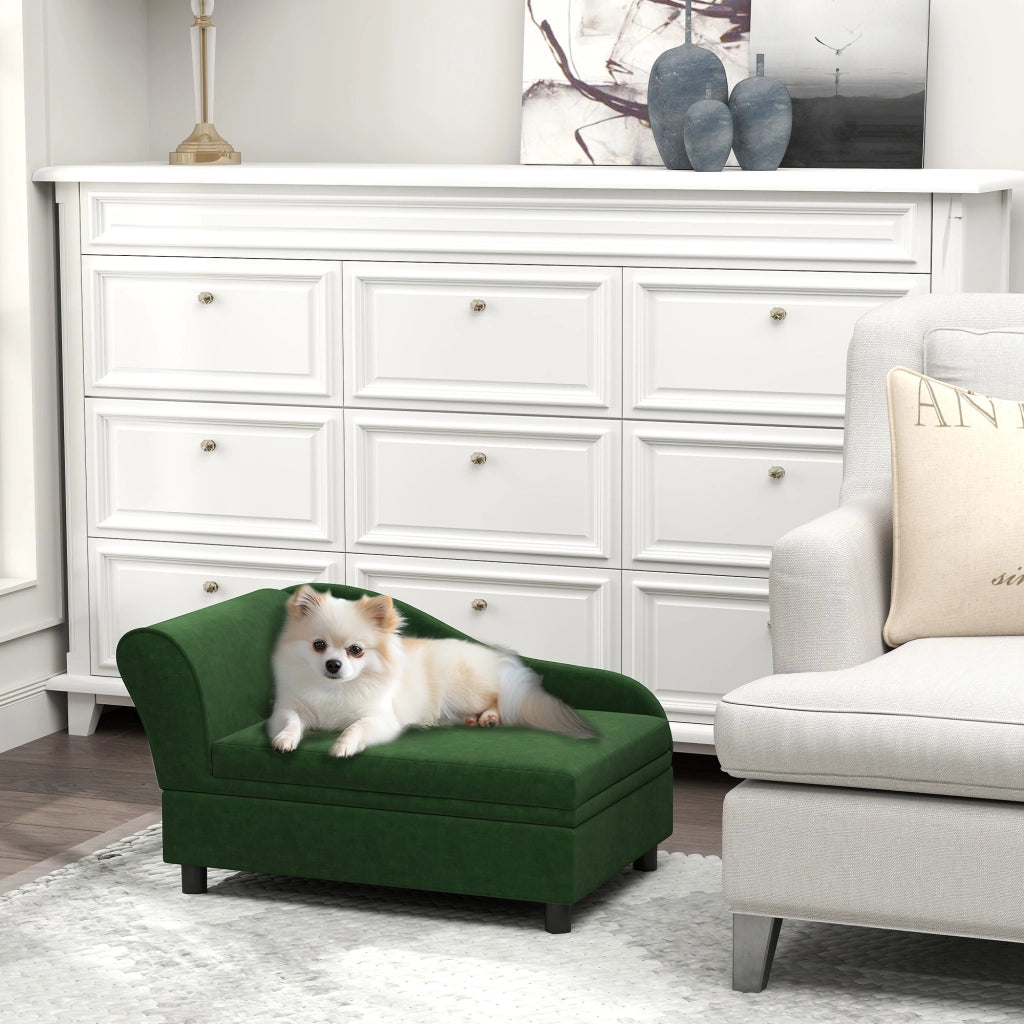 Divano per cani e gatti con contenitore ¨C zephmum ¨C verde 76x45x43 cm