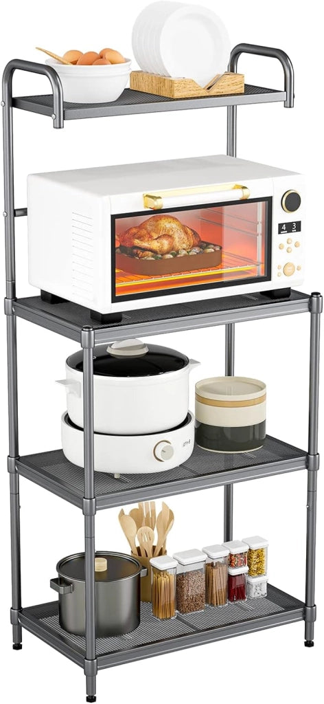 Mensola da Cucina a 4 Livelli in Metallo, con 4 Piedini Antiscivolo, 60 x 34,5 x 136 cm, Supporto per Forno a Microonde, Scaffale Multifunzionale per Cucina e Sala da Pranzo (Bianco)