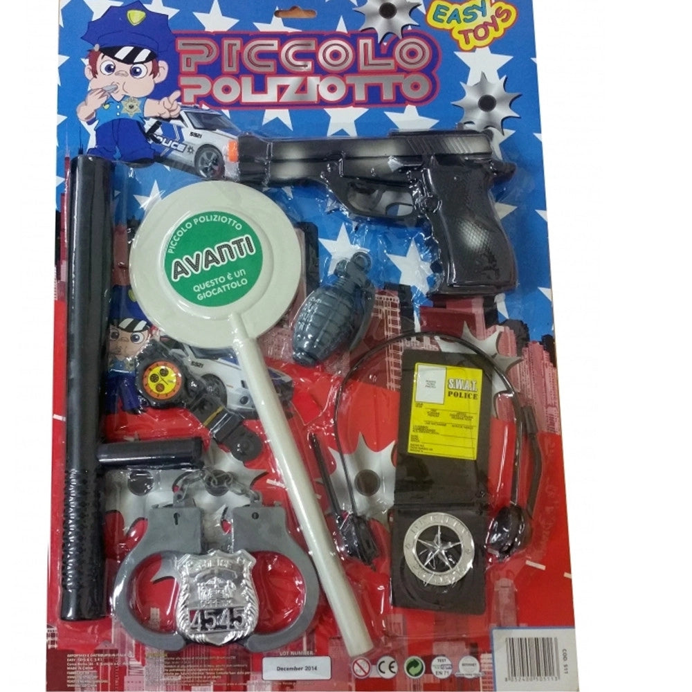 Trade Shop - Set Polizia Posto Di Blocco Pistola Manette Distintivo Manganello Gioco Bambini -