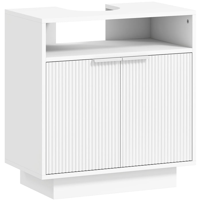 Mobile Sotto Lavabo Bagno 60x33x63 cm Ante Design Canettato in MDF Bianco