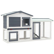 Grande conigliera da esterno 145 x 45 x 85 cm in legno grigio e bianco 02_0000604
