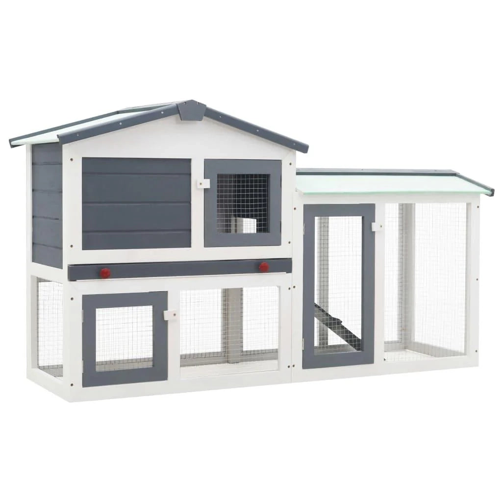 Grande conigliera da esterno 145 x 45 x 85 cm in legno grigio e bianco 02_0000604