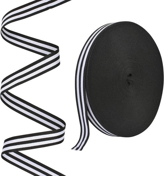 Tessuto a strisce larghe 2 cm x 50 metri - Lint a strisce larghe in bianco e nero per decorazioni di pacchi di regali, matrimonio, compleanno, Natale, festa di decorazione