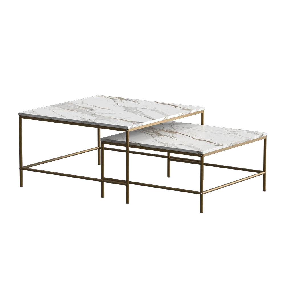 Vicco Tavolino da divano Bianco/Oro 80 x 80 cm 2 parti