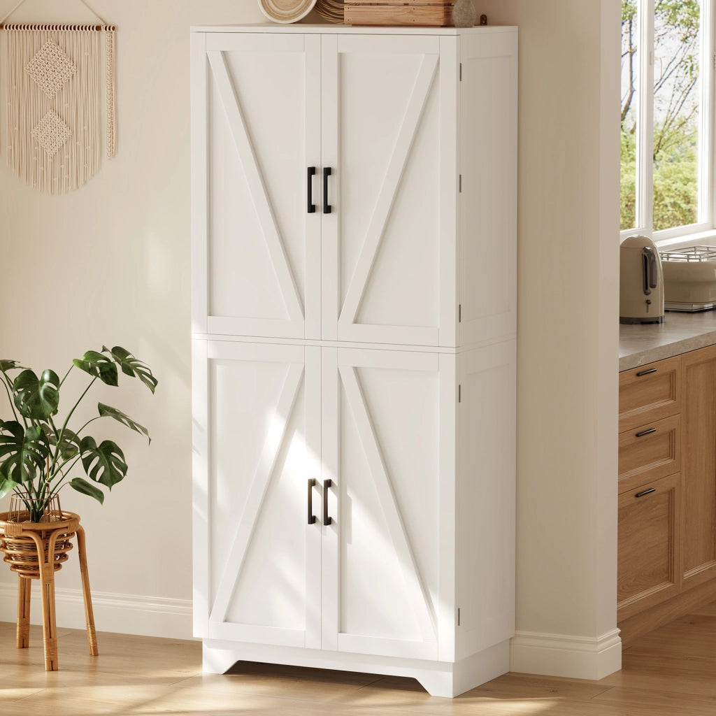 ARMADIO DISPENSA con 4 ante, 80 x 40 x 180 cm, Bianco e Naturale, MDF
