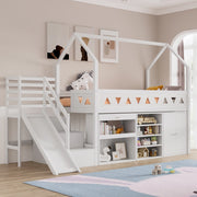 Letto per bambini 90x200 cm con scivolo, scale e cassetti