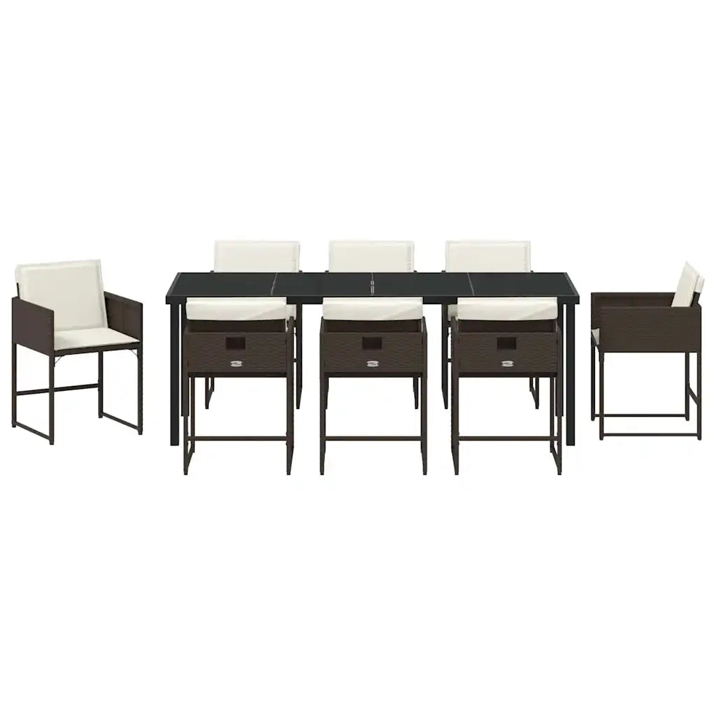 Set da Pranzo per Giardino 9 pcs Marrone polyrattan 3380728