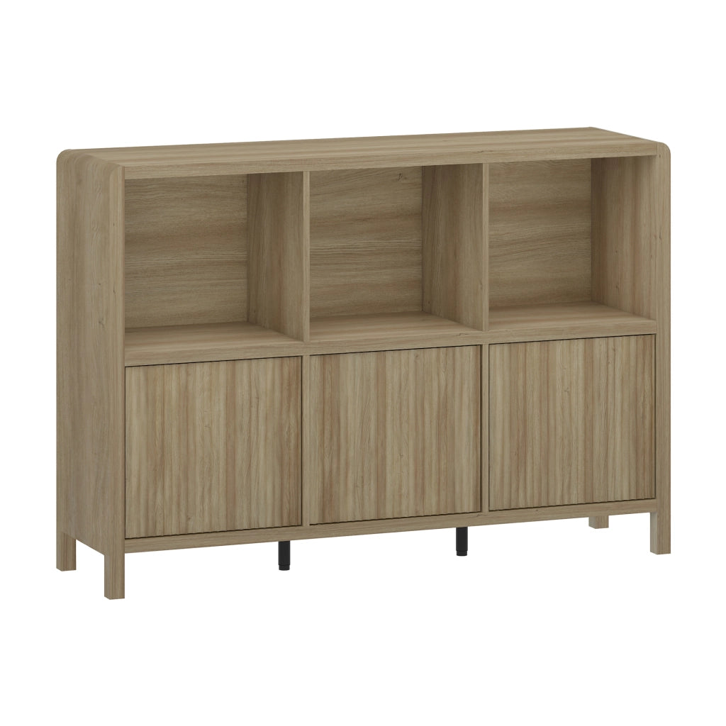 Credenza Bassa Lukkodso con 3 Ante e Scomparti Aperti 77x110x30 cm Effetto Rovere Rustico [en.casa]