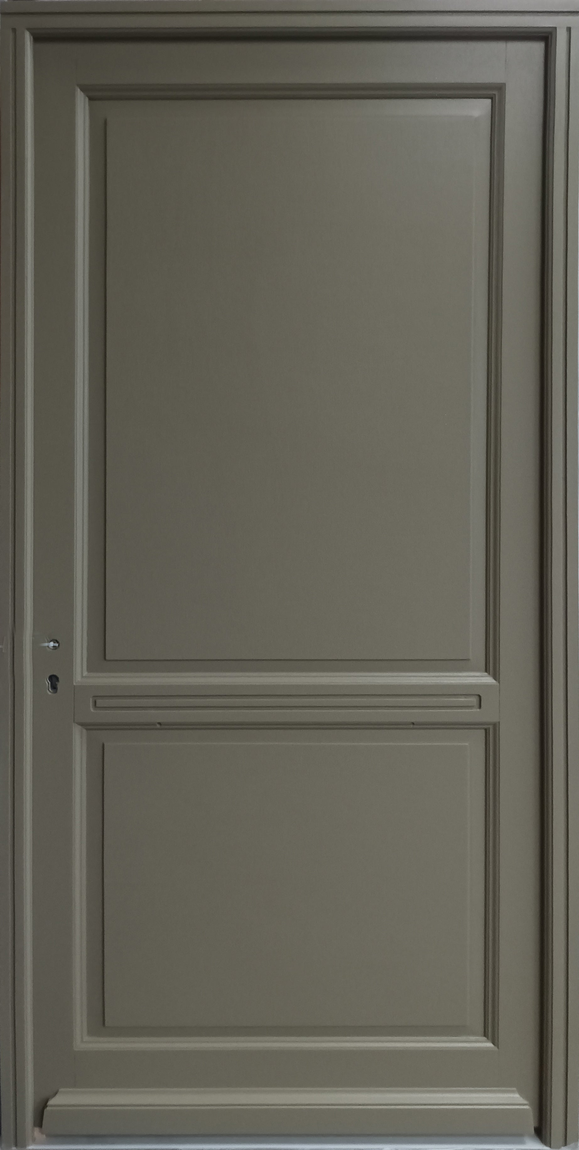 Porta d'ingresso in Legno Massello, Elixir, Verde RAL7002, H.215xl.90 p. destra + Maniglia E Canna (ref010723NO) Dimensioni tavolo senza maniglia