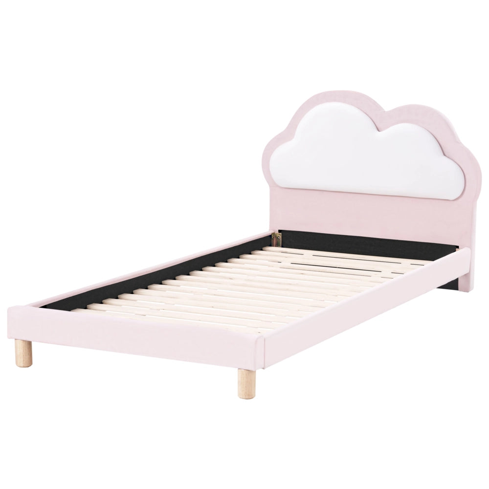 Letto Rosa e Bianco Velluto Imbottito Telaio Poggiatesta 3ft EU Dimensione Singola Camera da Letto Bambini Camera Moderna Tradizionale