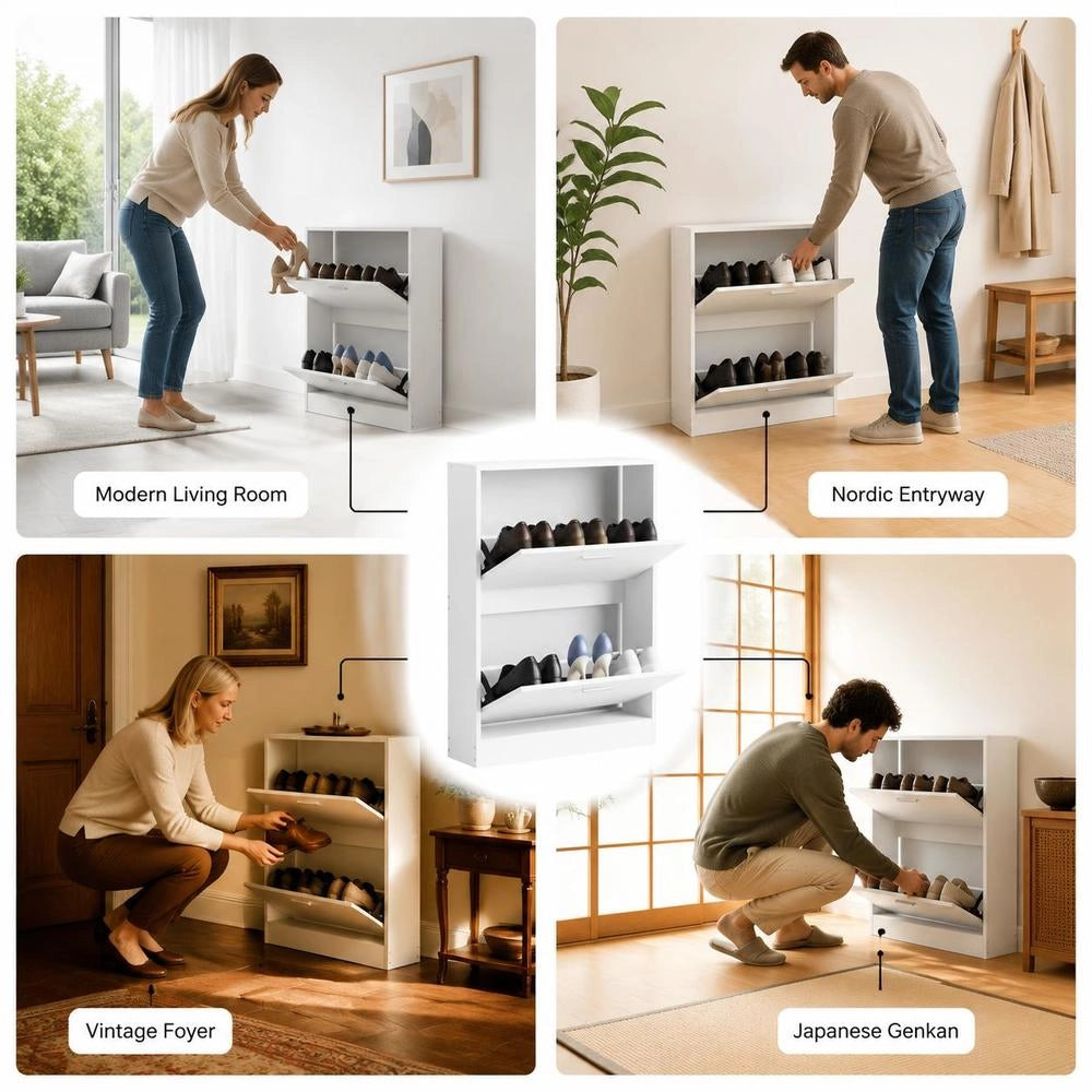 Shoe Cabinet, White, 59 X 17 X 81 Cm, Wood-based Material