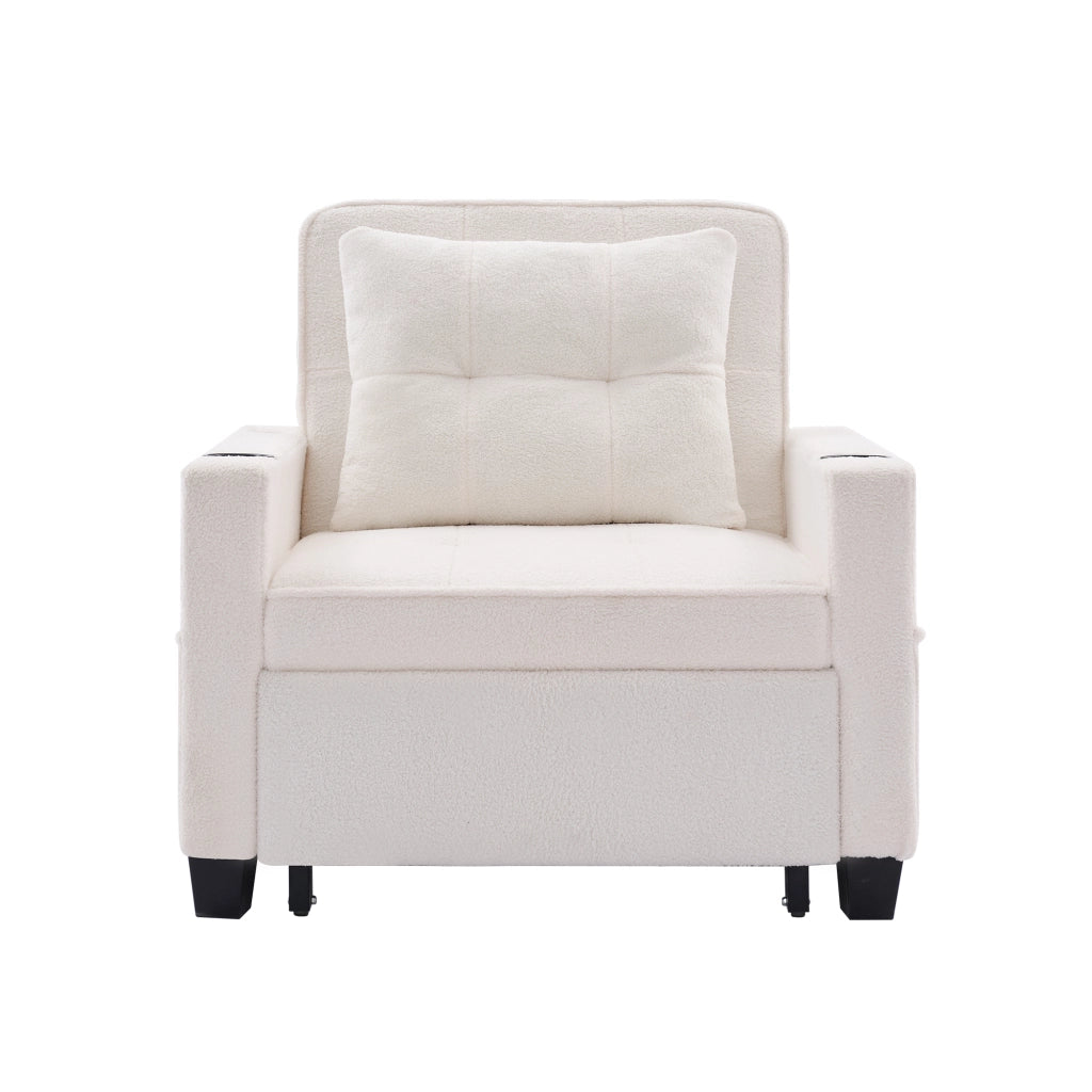 Poltrona letto singola estraibile - con schienale regolabile; USB e portabicchieri - legno e metallo - bianco