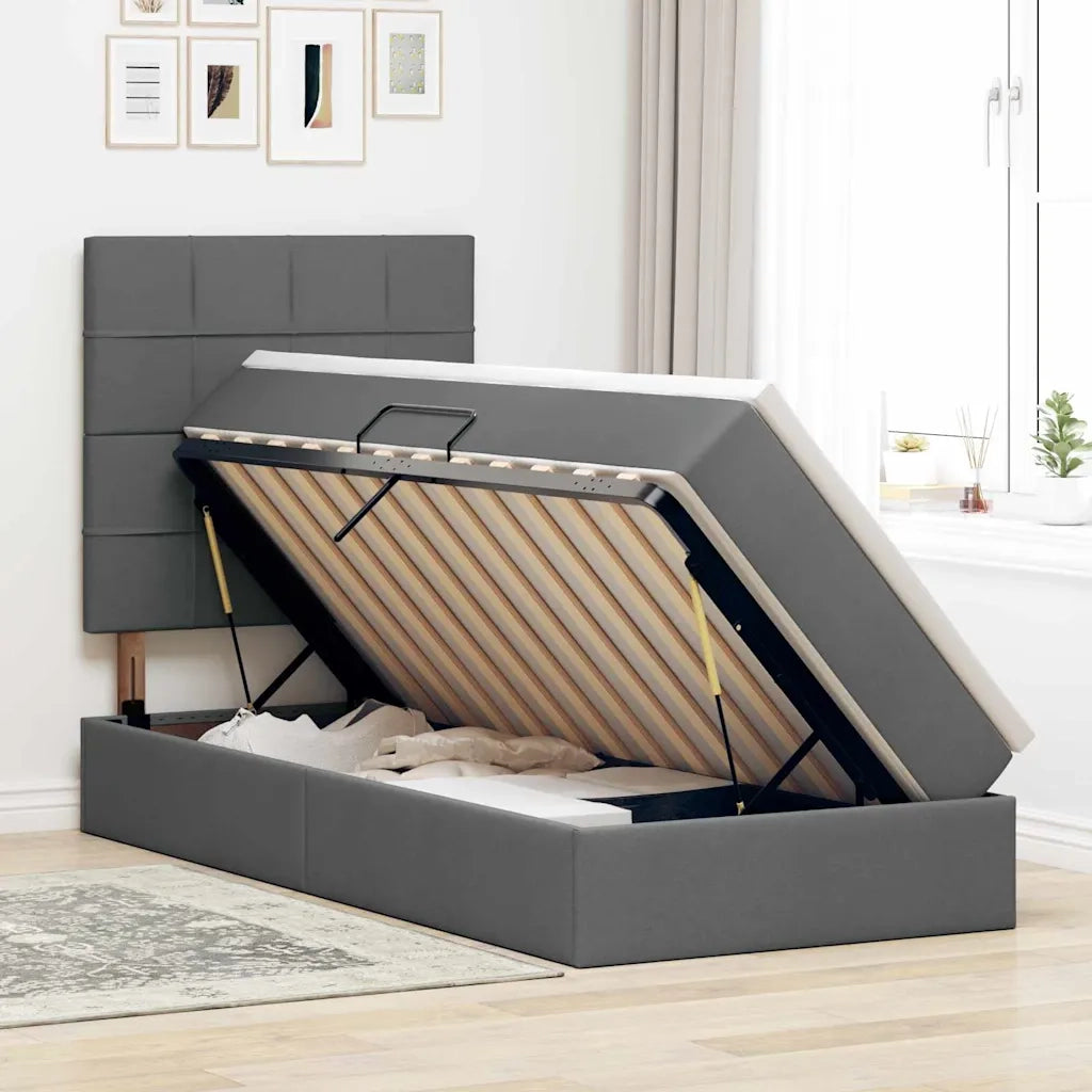 Letto con contenitore e LED Grigio scuro 90 x 190 cm Poliestere
