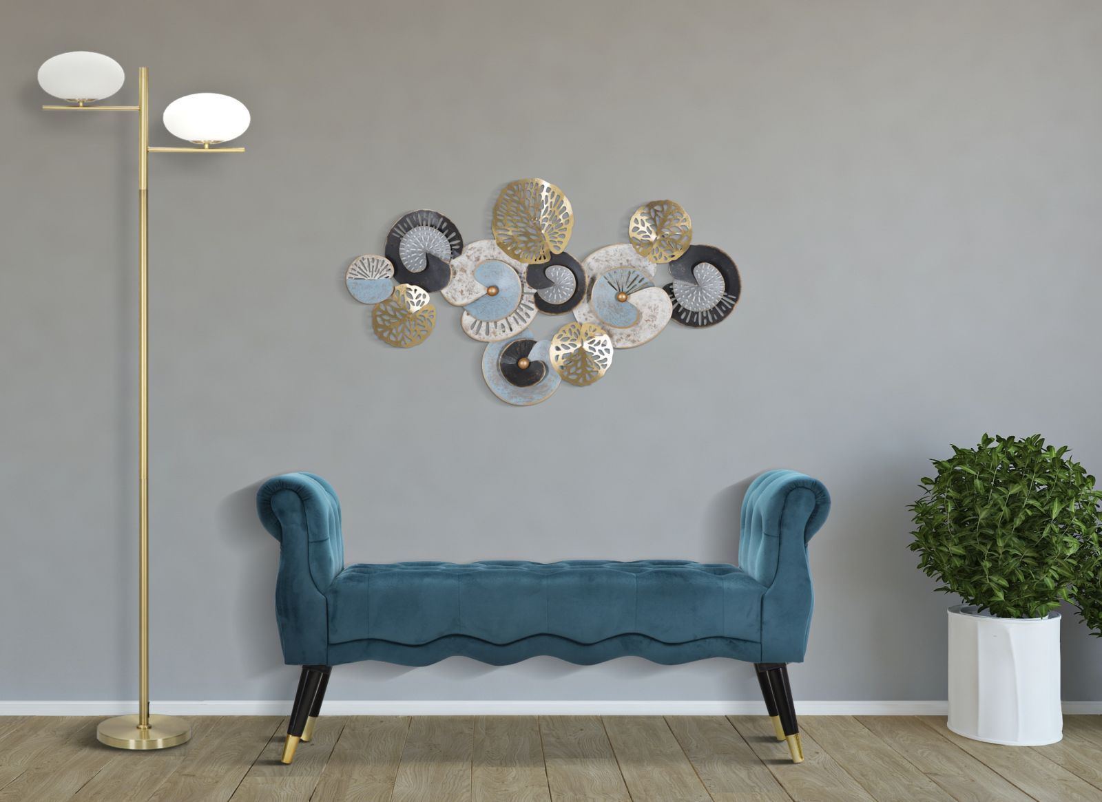 Panchetta Paris Oro 120x40x60 cm in Legno e Poliestere Ottanio