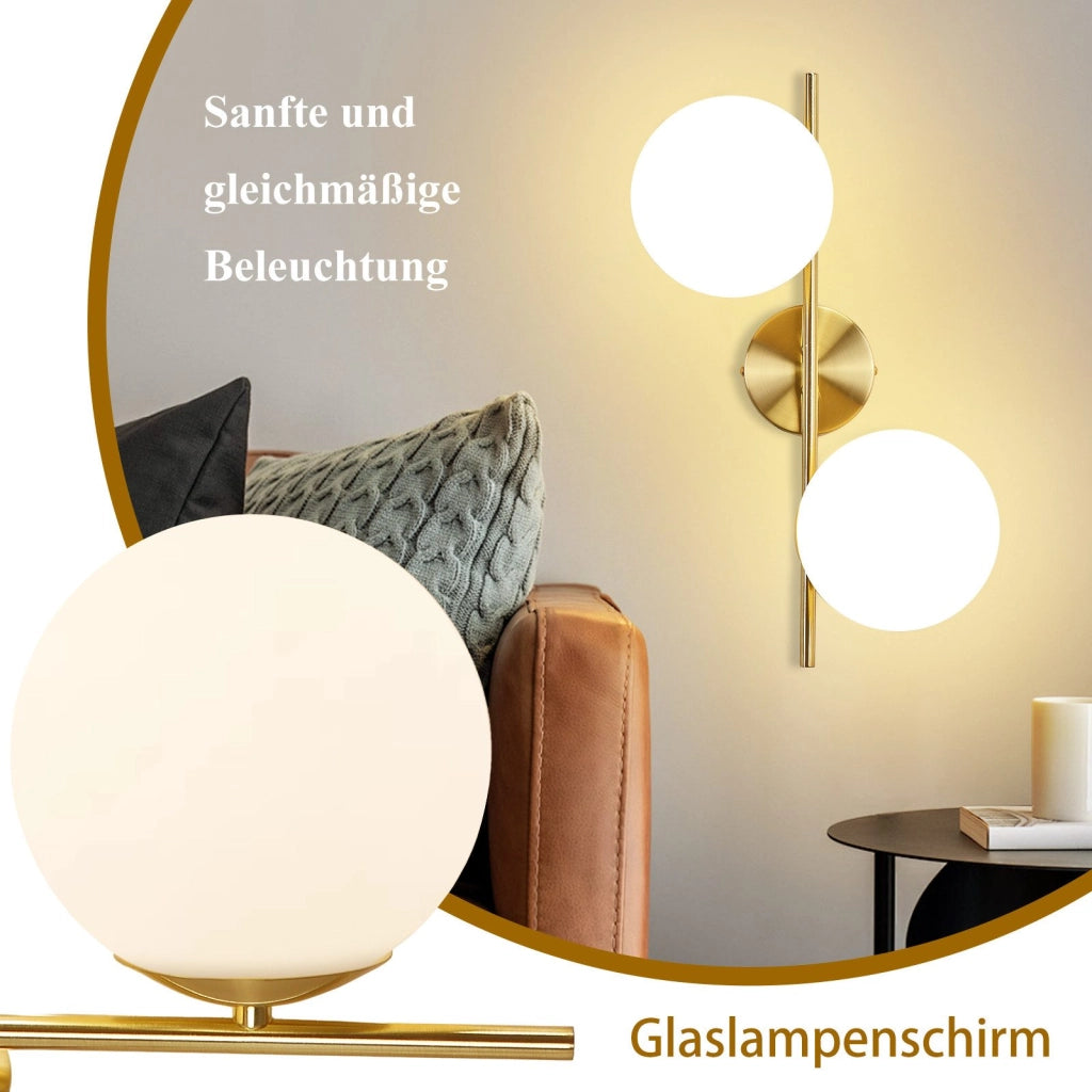 ZMH Applique da parete moderna per interni lampada da parete in oro con paralume in vetro E27 camera da letto corridoio