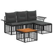 Set di divani da esterno 5 pcs Nero e Grigio scuro Poliestere