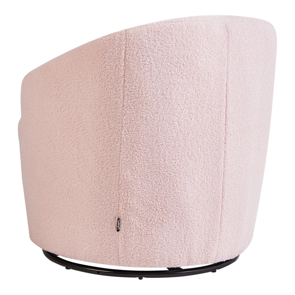 Poltrona Rosa Pastello Boucle Tessuto Morbido Nubby Base Nera Girevole 360° Stile Retro Glam Art Decor