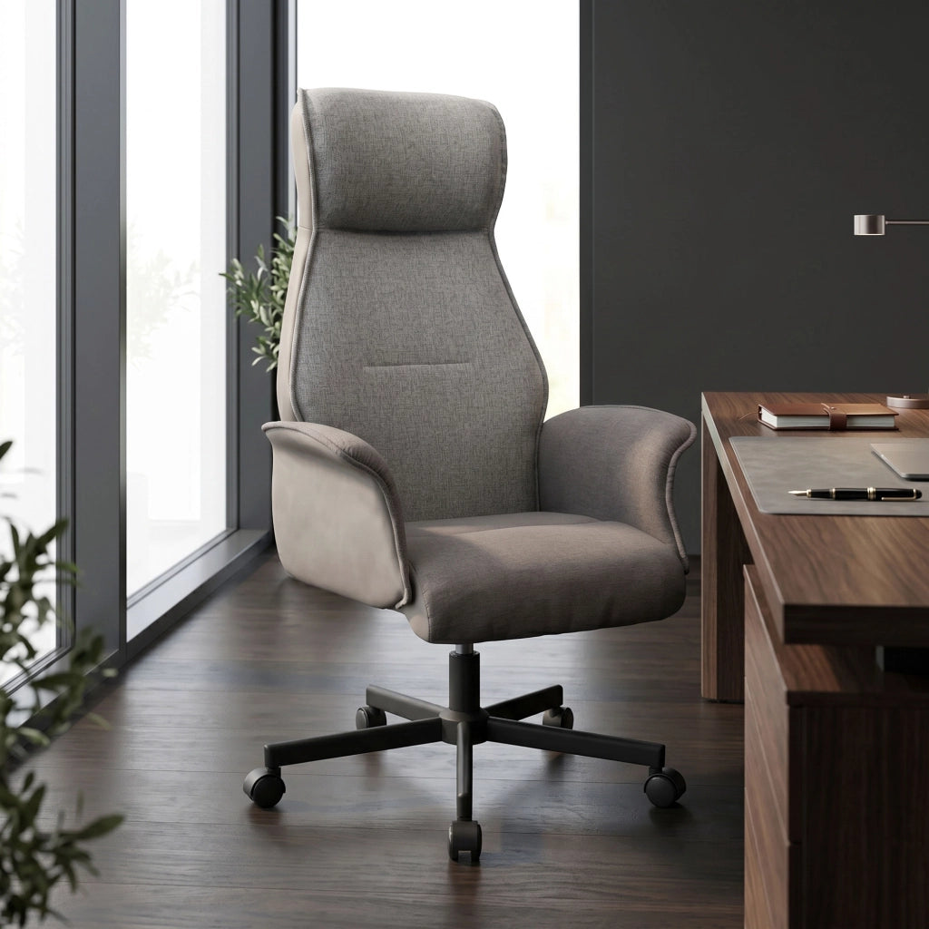 Axia - Sedia Da Ufficio 49x125x70 cm Poltrona Presidenziale Comoda con Ruote Girevoli in Pu e Tessuto Grigio