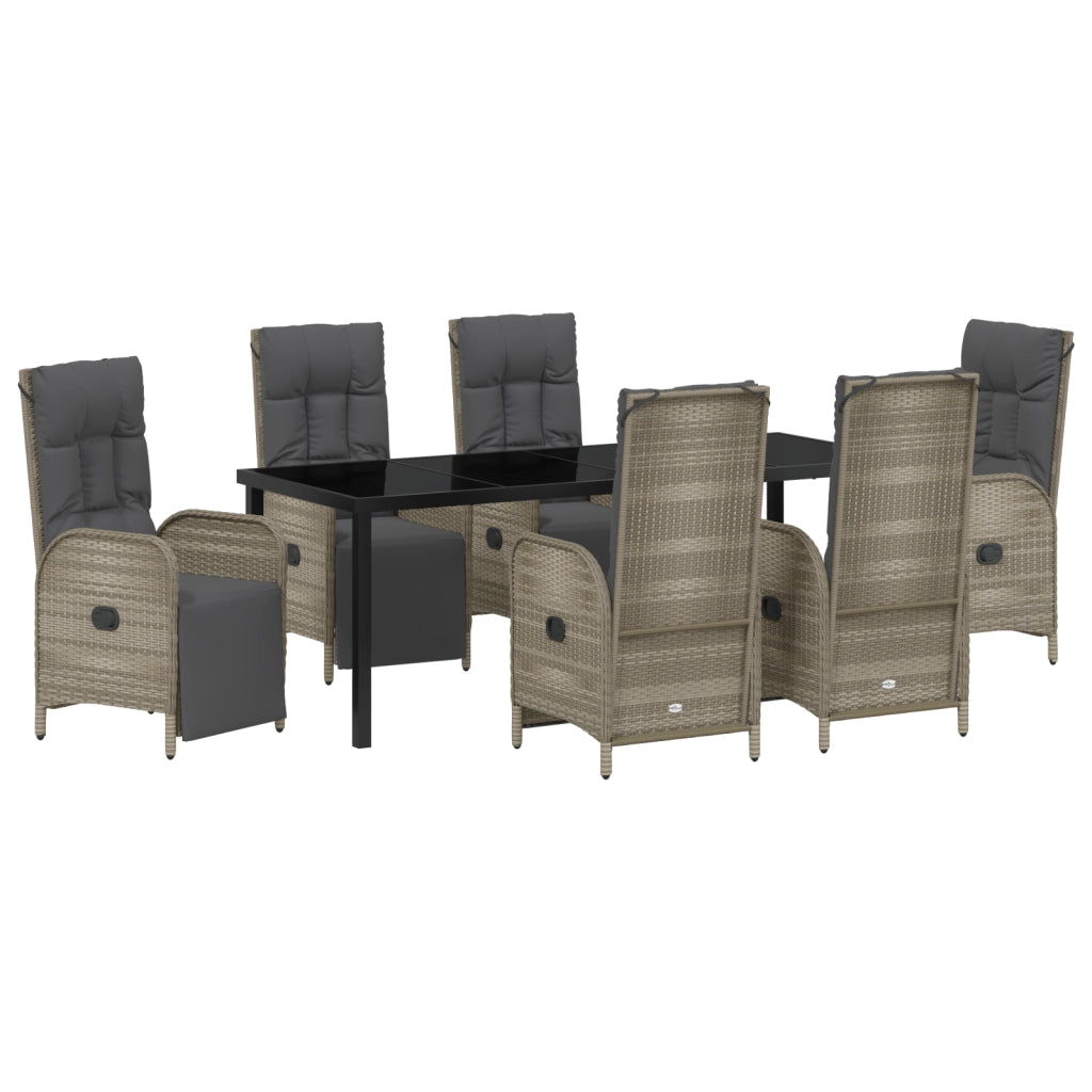 Set da Pranzo Giardino 7 Pezzi con Cuscini Grigio Polyrattan