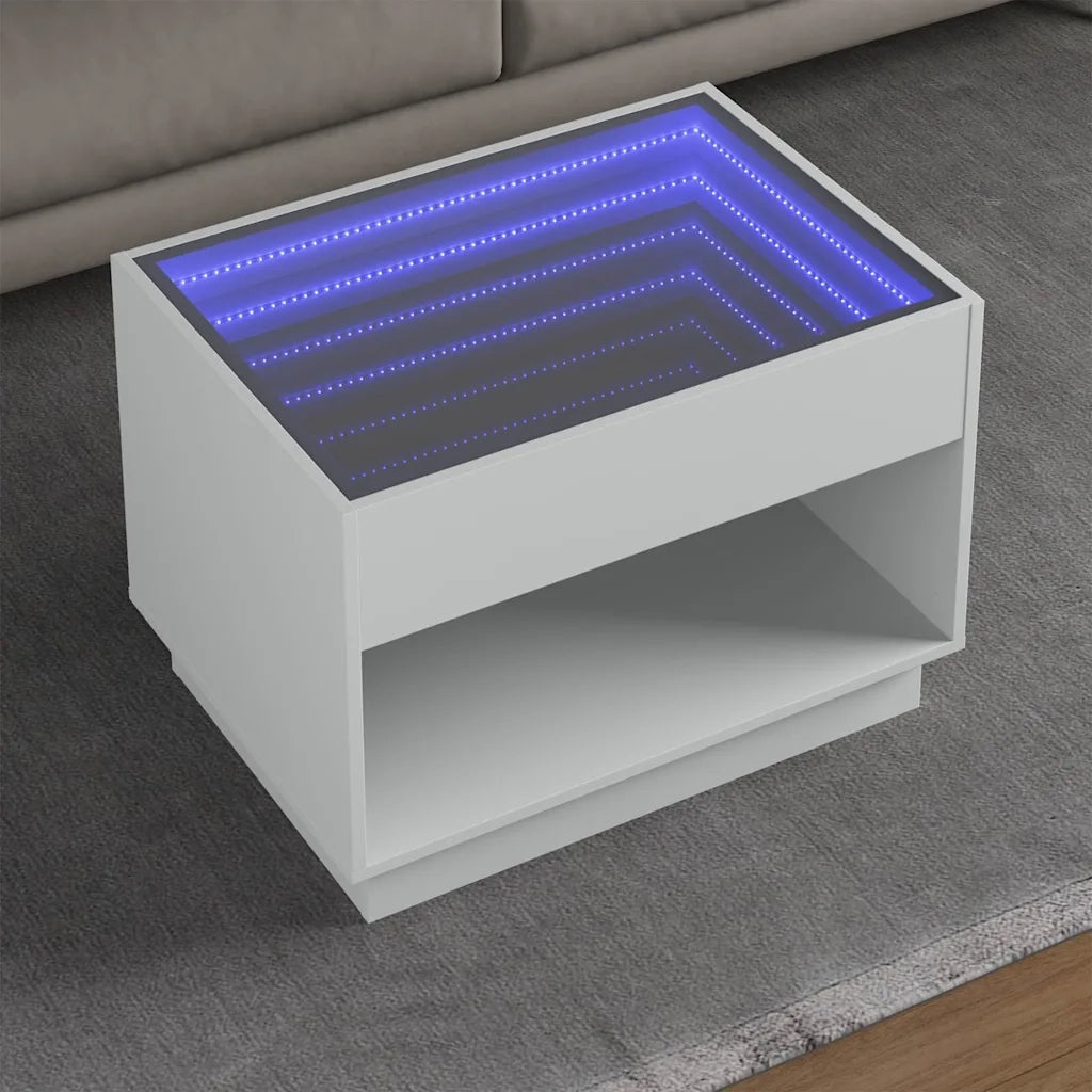 vidaXL Tavolino da Salotto con LED Infinity Bianco 70x50x50 cm