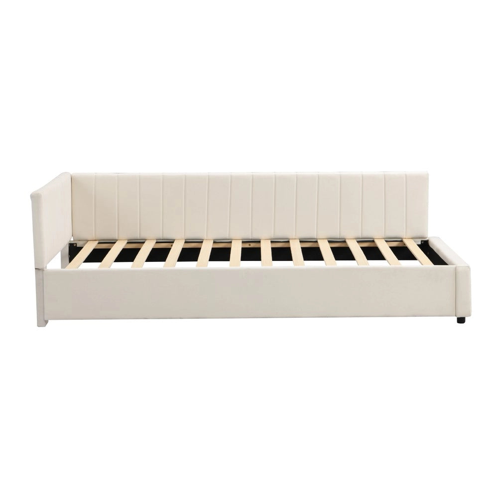 Letto Imbottito Singolo con Rete a Doghe ¨C MINIMAL ¨C Velluto Beige 90x200