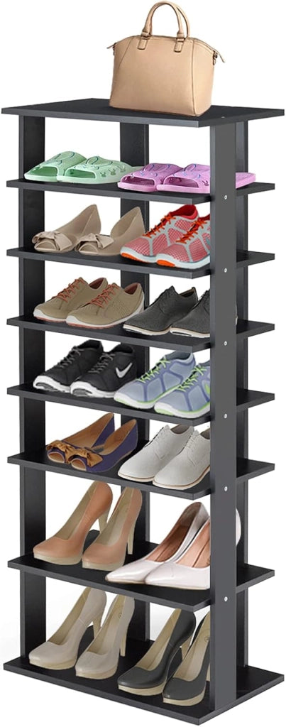 Scarpiera Verticale a 7 Livelli, Organizer per Scarpe in Stile Retrò, con Pannello Rimovibile, Scaffale per Scarpe per Corridoio Ingresso Armadio, 45x25x110 cm (Grigio)