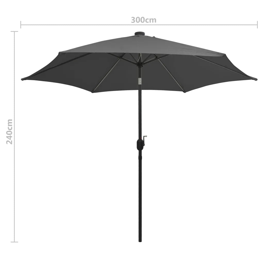 Ombrellone con Luci a LED-Ombrello da giardino e Palo in Alluminio 300 cm Antracite