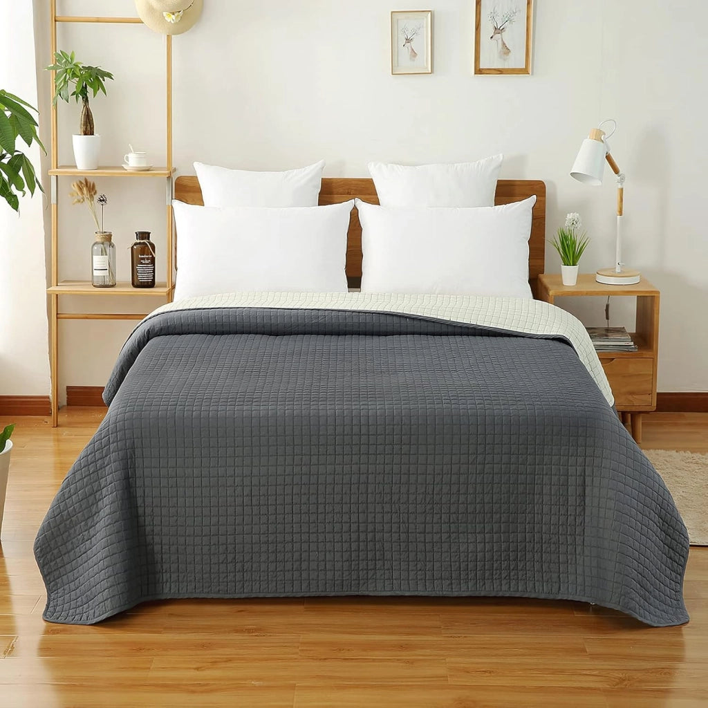 Trapuntino Matrimoniale Trapunta Singolo Copriletto Trapuntato Double Face Reversibile Moderno Grigio+Beige 240x260 cm 2 Pezzi