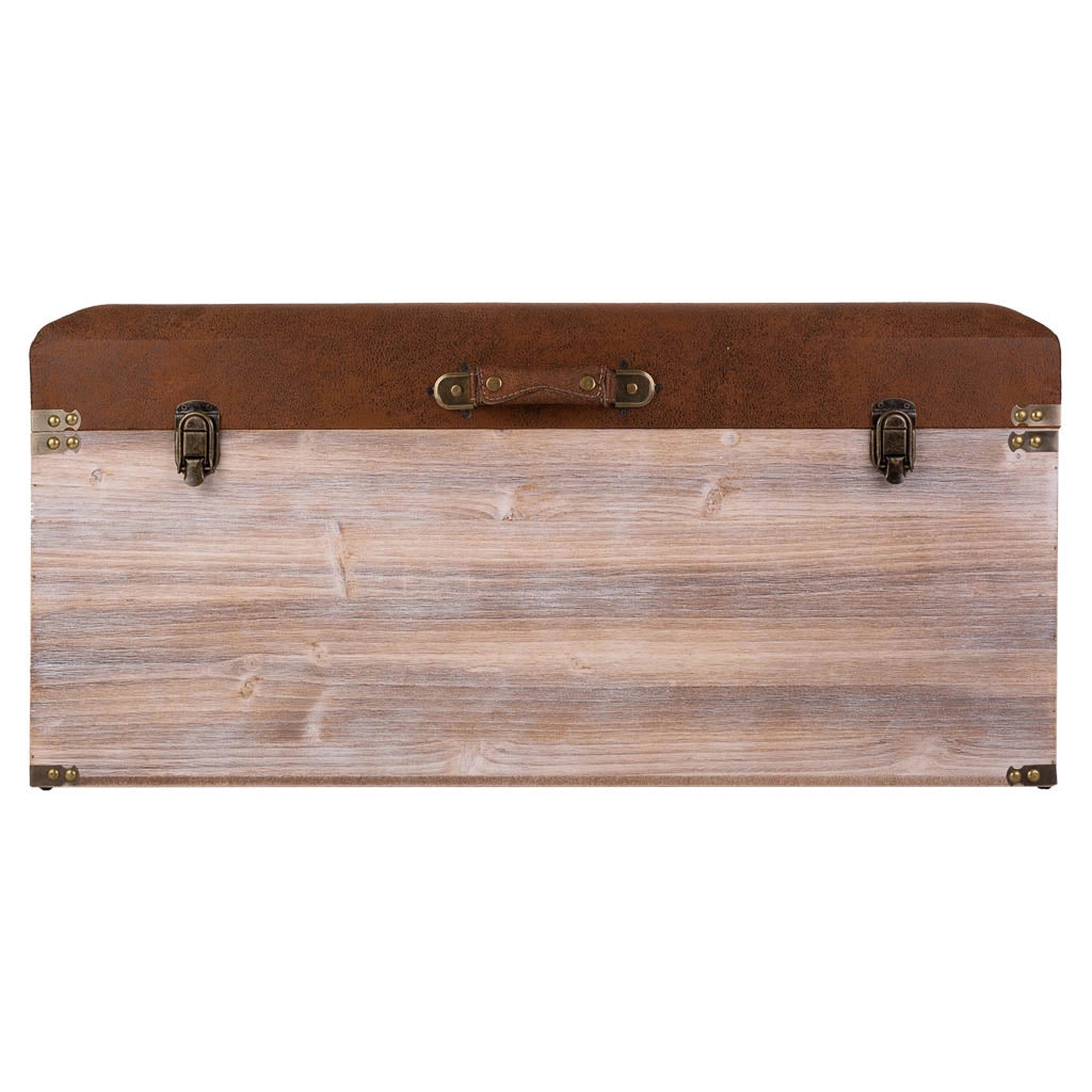 Baule in legno e Sgabello in similpelle marrone 80x40x38h
