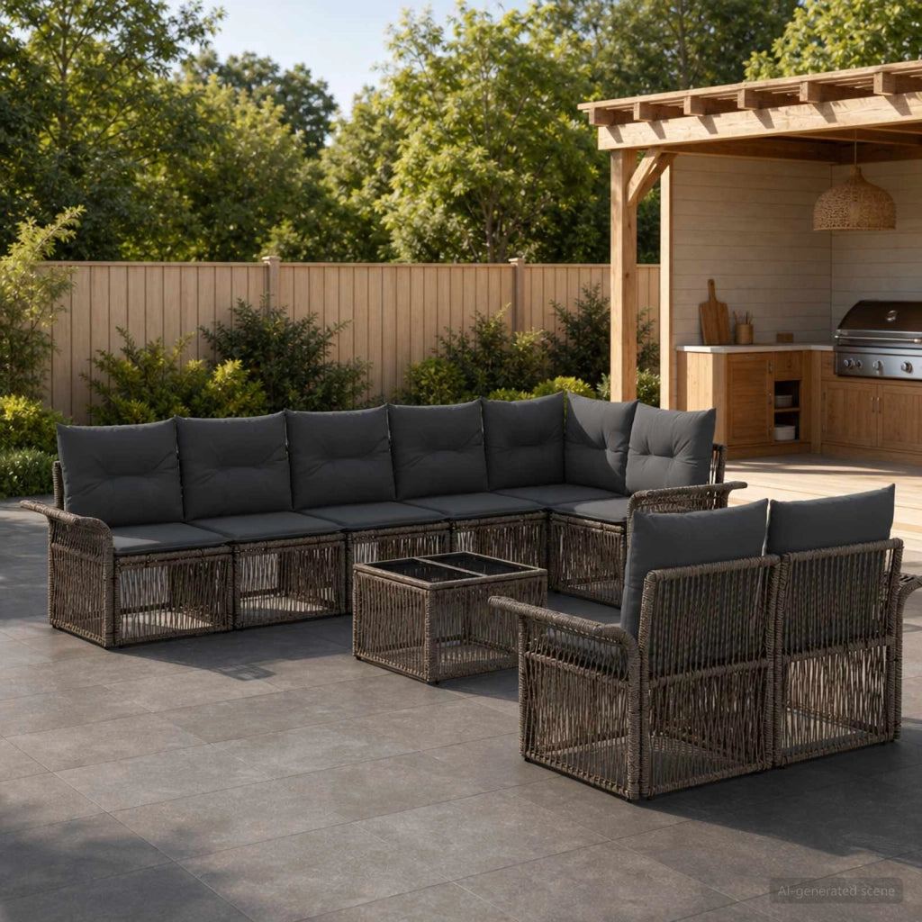 Set Divano da Giardino 9 pz Grigio polyrattan 3434894