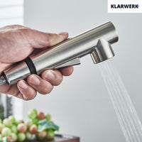 FELICE| Rubinetto da cucina estraibile Premium in acciaio inox argento spazzolato |Miscelatore canna dritta|gastronomia alta pressione 360° 2 attacchi