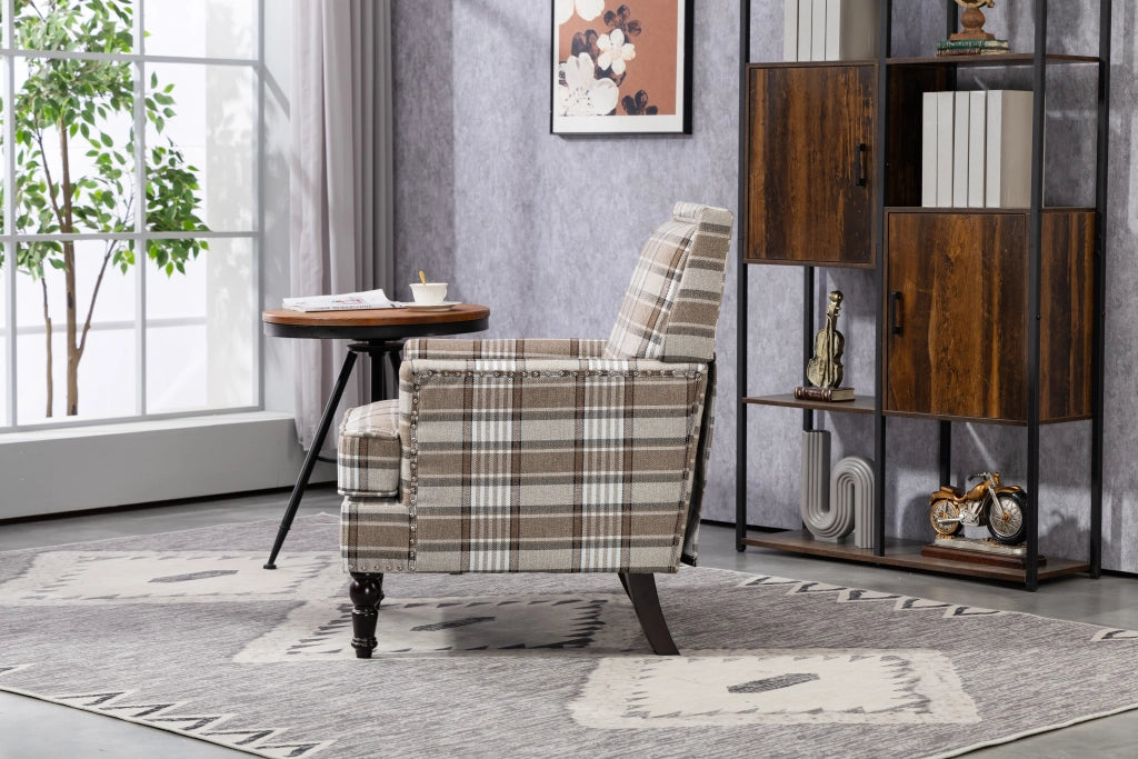 POLTRONA Imbottita 74x66x43,5 cm in Tessuto Cotone Lino Marrone e Bianco