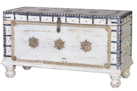 Cassapanca in massello di mango intagliato e metallo