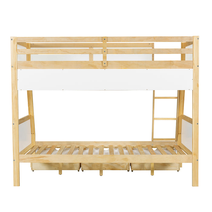 Letto a castello-Xylo-90x200+120x200cm, 3 cassetti, libreria 2m