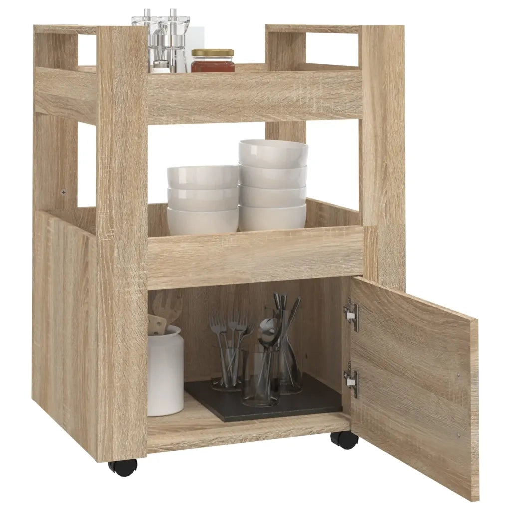 Carrello da Cucina rovere sonoma 60x45x80 cm Legno Multistrato 816827