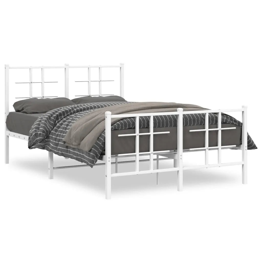 Letto matrimoniale | Letto per adulti | Giroletto con Testiera e Pediera Metallo Bianco 120x200 cm