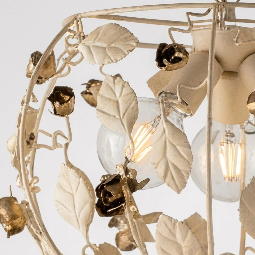Lampadario Shabby Chic Bella Metallo Avorio Oro 3 Luci E27