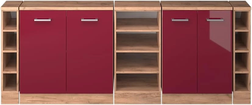 Set di mobili sottotetto Rion, Rosso lucido, 210 cm Set di 5 carcasse armadio profondità 60 cm, adatto per il salvaspazio sotto tetti spioventi