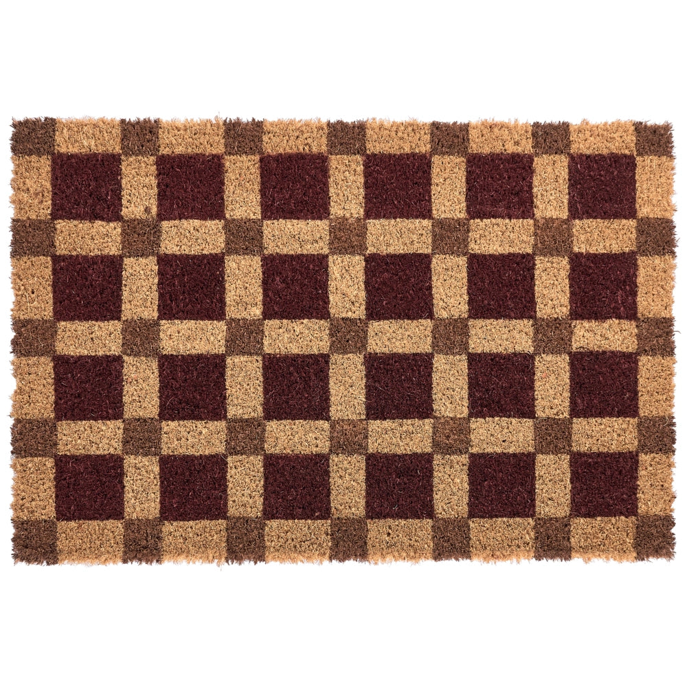 Zerbino in fibra di cocco beige e marrone con fondo antiscivolo, 60 x 90 cm. Zerbino decorativo antiscivolo con motivo a quadri