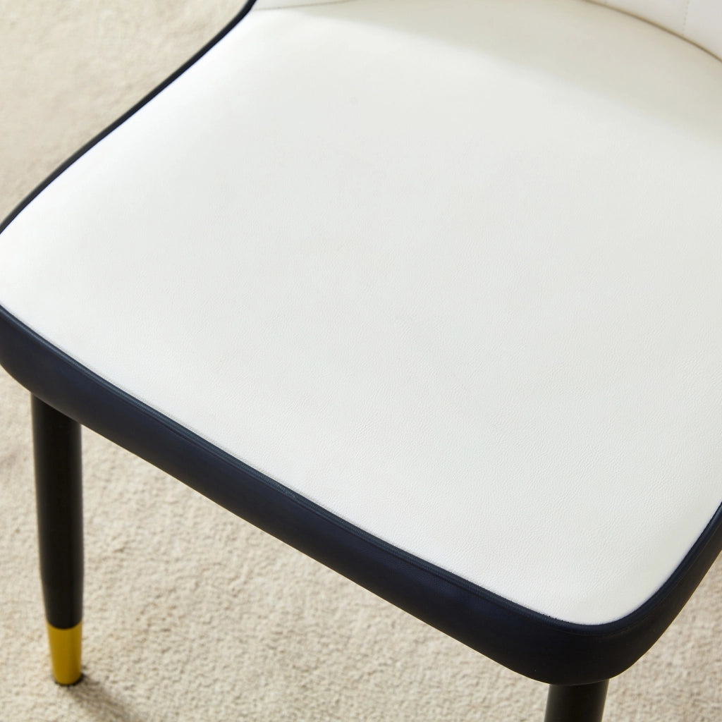 Set di 2 sedie da pranzo moderne in PU nero e bianco con gambe in metallo nero