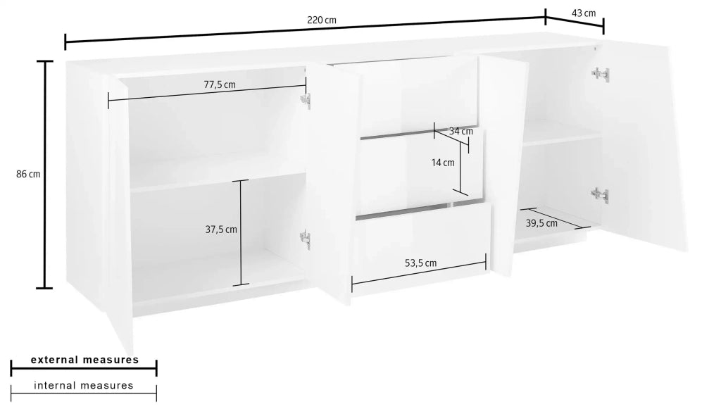 Mobile VEGA L 220 x H 86 x P 43 cm bianco lucido