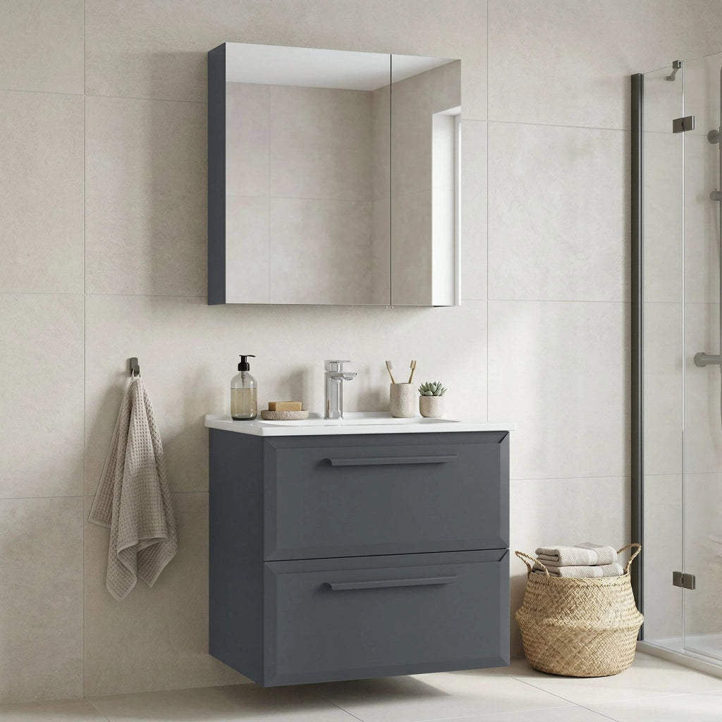 Set mobile lavabo con specchio (2 pezzi) "Nuvola 65 v2" - 65 x 50 x 62 cm - Antracite